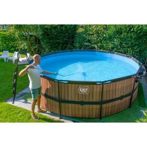 EXIT Wood baseinas ø450x122 cm su smėlio filtro siurbliu, rudas