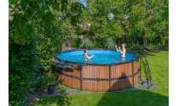 Бассейн EXIT Wood ø450x122 см с песочным фильтр-насосом, коричневый