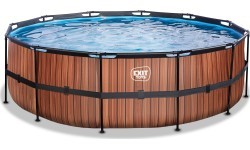 Каркасный бассейн EXIT Wood ø450x122 см с фильтрующим насосом, коричневый