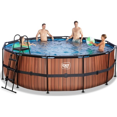 EXIT Wood pool ø450x122cm with filter pump - brown