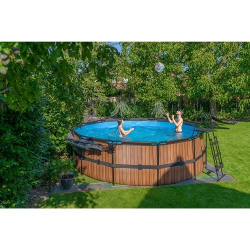 Karkasinis baseinas EXIT Wood ø450x122 cm su filtravimo siurbliu, rudas