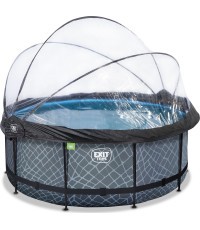 EXIT Stone pool ø360x122cm with dome and sand filter and heat pump - grey