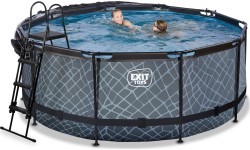 EXIT akmens imitacijos baseinas ø360x122 cm su kupolu, smėlio filtru ir šilumos siurbliu – pilkas