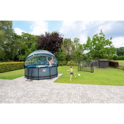 Бассейн EXIT под камень ø360x122 см с куполом, песочным фильтром и тепловым насосом – серый