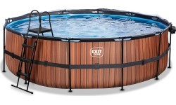 EXIT Wood pool ø488x122cm with sand filter pump and dome and heat pump - brown