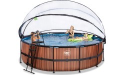 EXIT Wood pool ø488x122cm with sand filter pump and dome and heat pump - brown