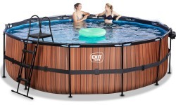 EXIT Wood pool ø488x122cm with sand filter pump and dome and heat pump - brown