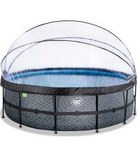 EXIT Stone pool ø488x122cm with sand filter pump and dome and heat pump - grey