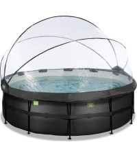 Бассейн EXIT Black Leather ø427x122 см с песочным фильтр-насосом, куполом и тепловым насосом – чёрный