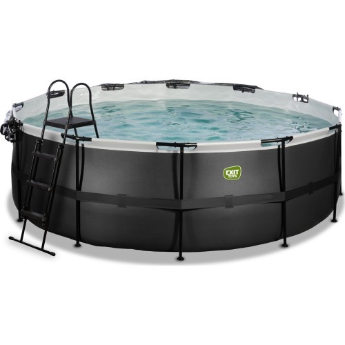 EXIT Black Leather pool ø427x122cm with sand filter pump and dome and heat pump - black
