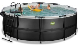 EXIT Black Leather pool ø427x122cm with sand filter pump and dome and heat pump - black