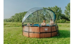 EXIT Black Leather pool ø427x122cm with sand filter pump and dome and heat pump - black