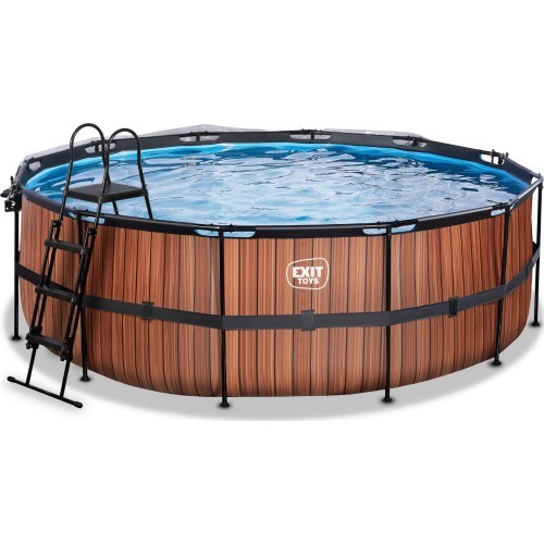 EXIT Wood pool ø427x122cm with sand filter pump and dome and heat pump - brown