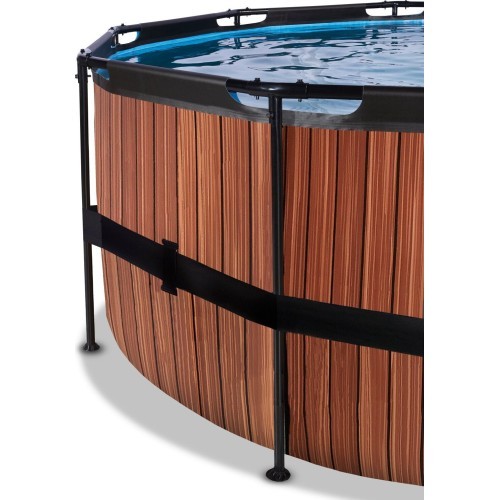 EXIT Wood pool ø427x122cm with sand filter pump and dome and heat pump - brown