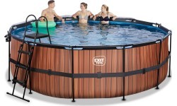 EXIT Wood pool ø427x122cm with sand filter pump and dome and heat pump - brown