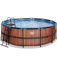 EXIT Wood pool ø427x122cm with sand filter pump - brown