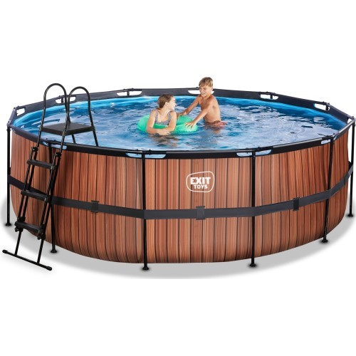 EXIT Wood pool ø427x122cm with sand filter pump - brown