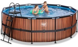 Бассейн EXIT Wood ø427x122 см с песочным фильтр-насосом, коричневый