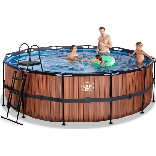 EXIT Wood pool ø427x122cm with sand filter pump - brown
