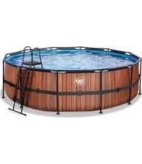 EXIT Wood pool ø488x122cm with filter pump - brown