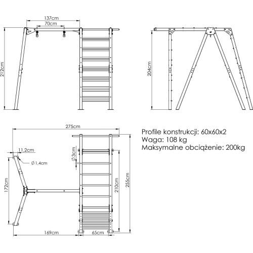 PREMIUM ladder - MO-016 + PREMIUM 1-station swing for ladder - MO-017 - Marbo Sport