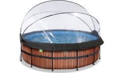 EXIT Wood pool ø427x122cm with sand filter pump and dome - brown