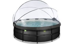 EXIT Black Leather pool ø427x122cm with sand filter pump and dome - black