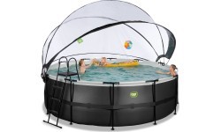 Бассейн EXIT Black Leather ø427x122 см с песочным фильтр-насосом и куполом, чёрный