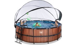 EXIT Wood pool ø427x122cm with sand filter pump and dome - brown