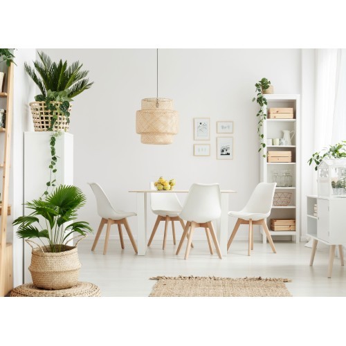 Valgomojo kėdžių komplektas su pagalvėle, 4 vnt., baltas ModernHome