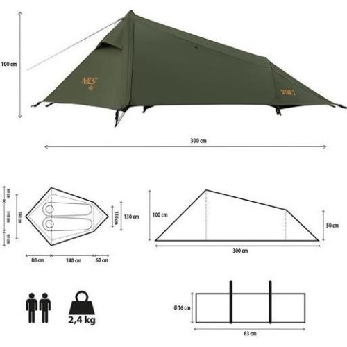 Itin lengva žalia palapinė NC2502 Skyair 2 Nils Camp