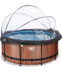 EXIT Wood pool ø360x122cm with dome and sand filter pump - brown