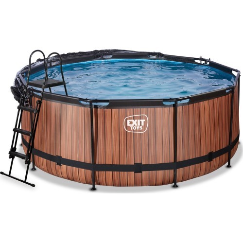 EXIT Wood pool ø360x122cm with dome and sand filter pump - brown