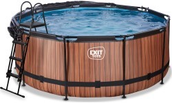 EXIT Wood pool ø360x122cm with dome and sand filter pump - brown