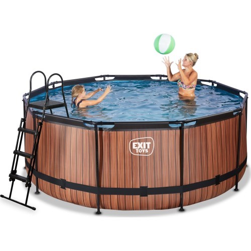 EXIT Wood pool ø360x122cm with sand filter pump - brown