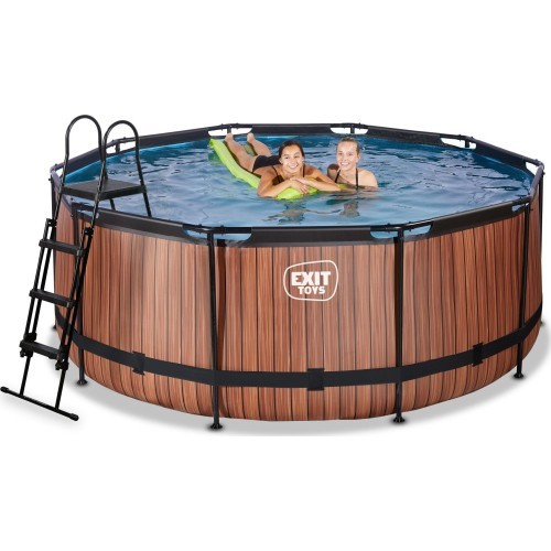 EXIT Wood pool ø360x122cm with sand filter pump - brown