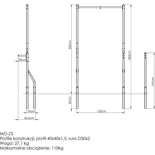 External pull-up bar with bag holder and short handrails for dips MO-Z3 - Marbo Sport