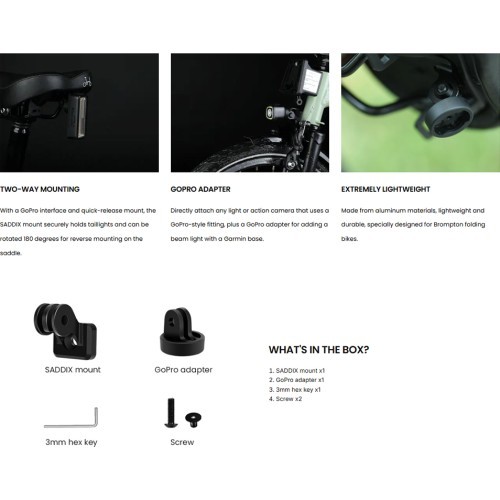 Galinio žibinto laikiklis/adapteris Magicshine SADDIX - Mount for Brompton Folding Bikes // GoPro mount