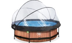 Бассейн EXIT Wood ø300x76 см с куполом и фильтр-насосом, коричневый