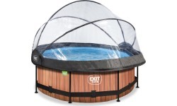 Бассейн EXIT Wood ø244x76 см с фильтрующим насосом и куполом - коричневый