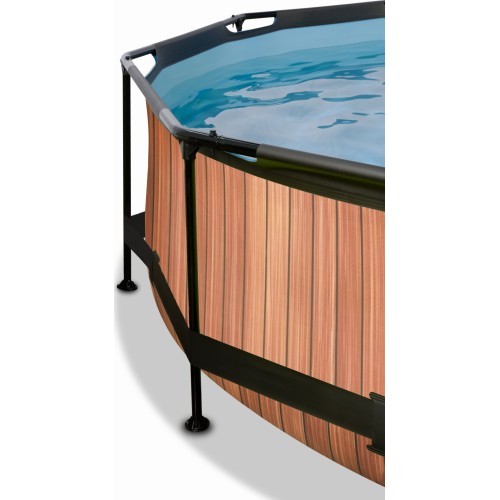 Бассейн EXIT Wood ø300x76 см с куполом и фильтр-насосом, коричневый