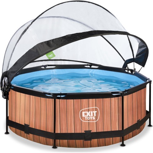 Бассейн EXIT Wood ø244x76 см с фильтрующим насосом и куполом - коричневый