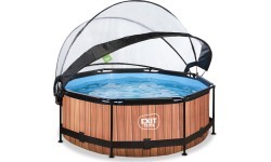 Бассейн EXIT Wood ø244x76 см с фильтрующим насосом и куполом - коричневый