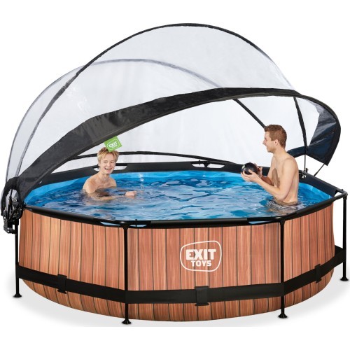 Бассейн EXIT Wood ø300x76 см с куполом и фильтр-насосом, коричневый