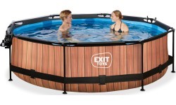 EXIT Wood pool ø300x76cm with dome and filter pump - brown