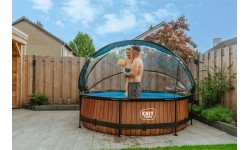 Бассейн EXIT Wood ø300x76 см с куполом и фильтр-насосом, коричневый