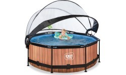 EXIT Wood pool ø244x76cm with filter pump and dome - brown