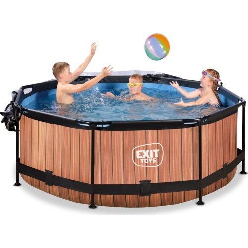EXIT Wood pool ø244x76cm with filter pump and dome - brown