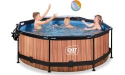 Бассейн EXIT Wood ø244x76 см с фильтрующим насосом и куполом - коричневый