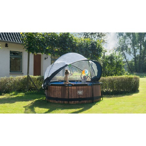 Бассейн EXIT Wood ø244x76 см с фильтрующим насосом и куполом - коричневый